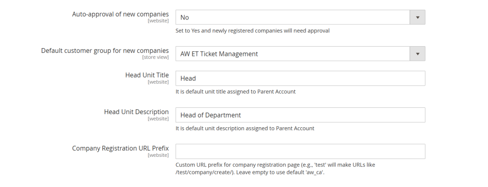 General Settings | Company Accounts for Magento 2