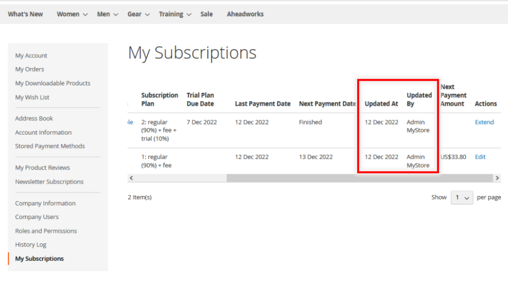 Filter Company Subscriptions | Integration of Subscription and Recurring Payments with Company Accounts for Magento 2