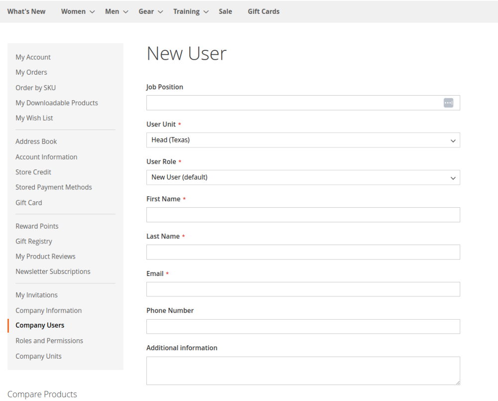 new user in company users | Company Accounts Magento 2