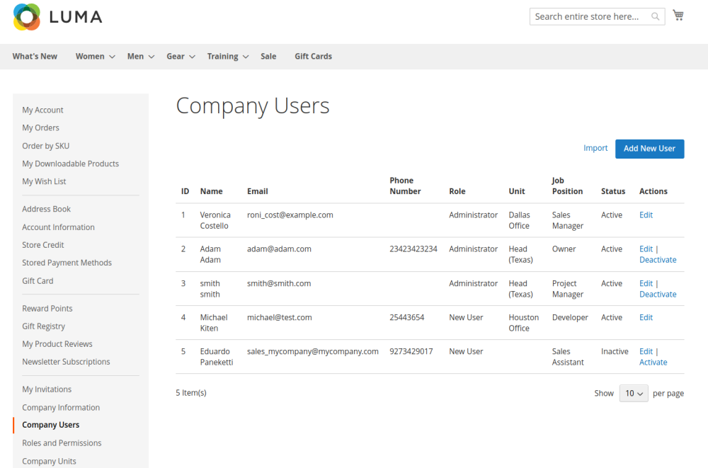 Company Users Frontend | Company Accounts Magento 2