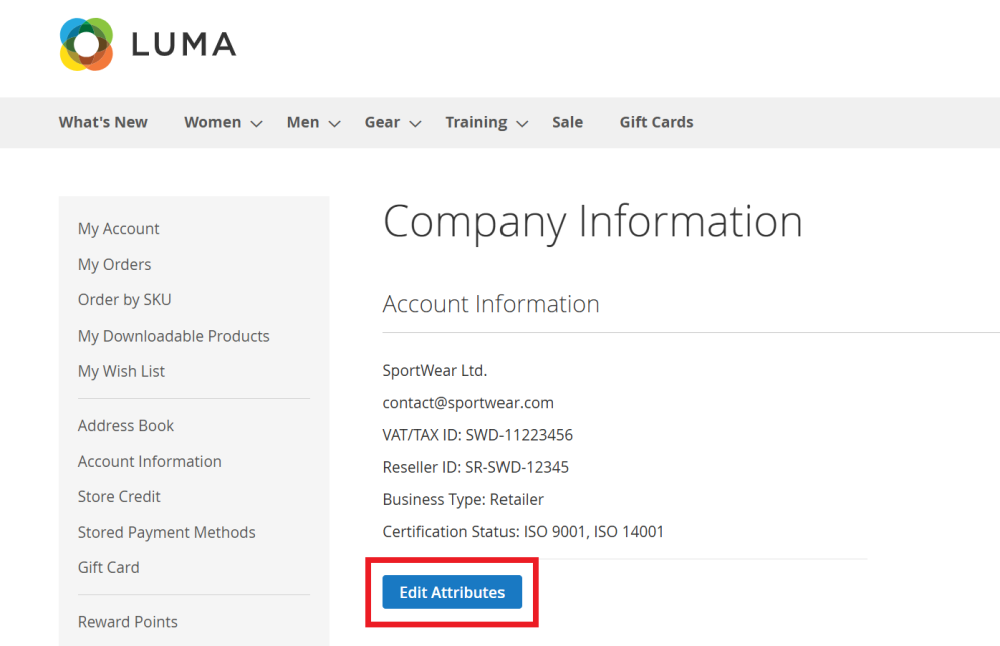 Edit Attributes button | Company Accounts for Magento 2
