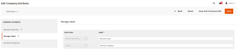 Manage Labels section | Customer Accounts for Magento 2
