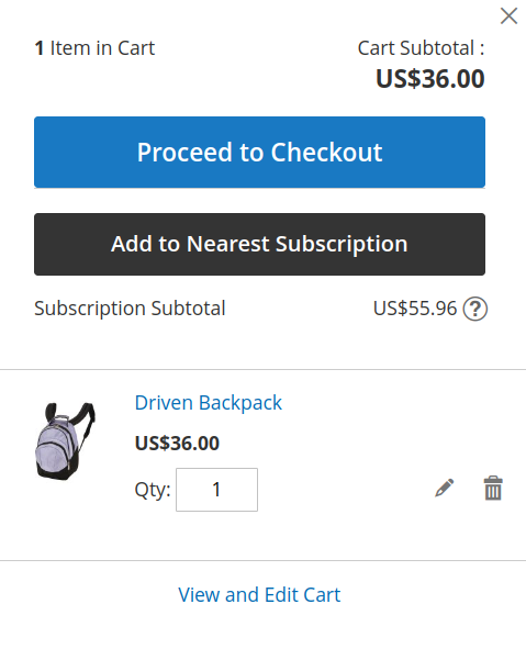 Add new product to nearest subscription option in mini cart