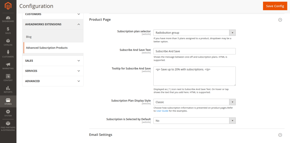 Product Page settings | Advanced Subscription Products for Magento 2