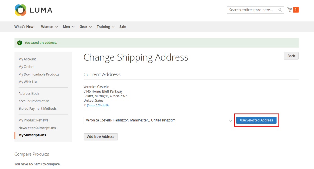 Change the shipping address | Advanced Subscription Products for Magento 2