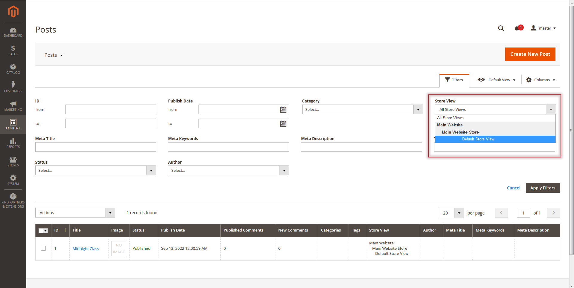 Filter and sort post per store view backend