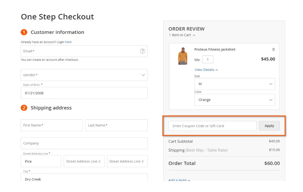 One Step Checkout and Gift Card