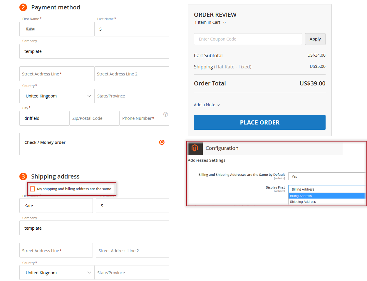 display billing information first instead of shipping info