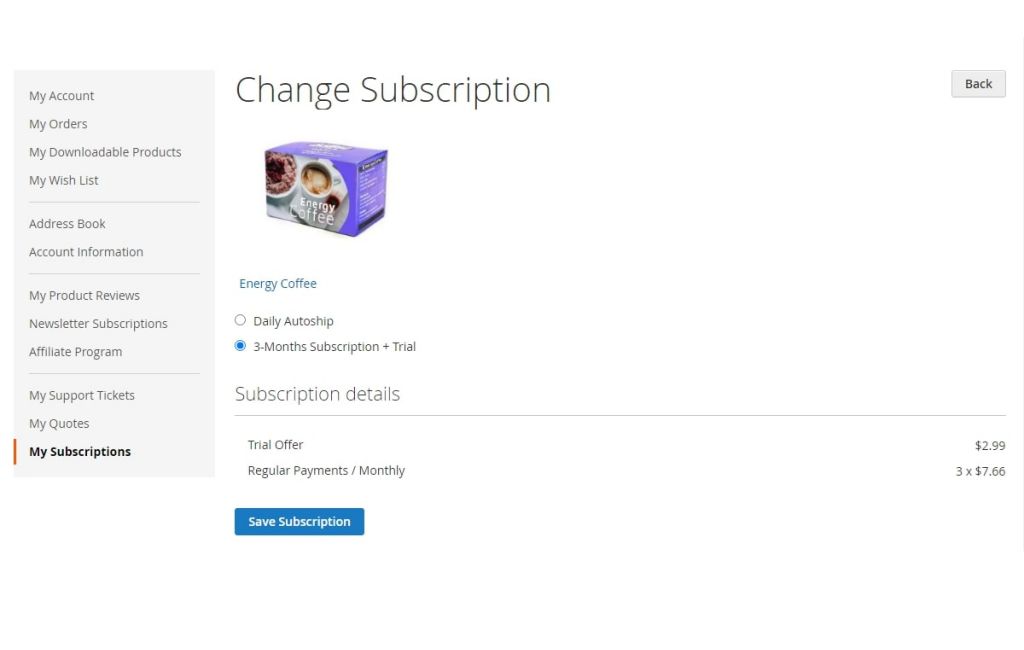 Change Subscription Option