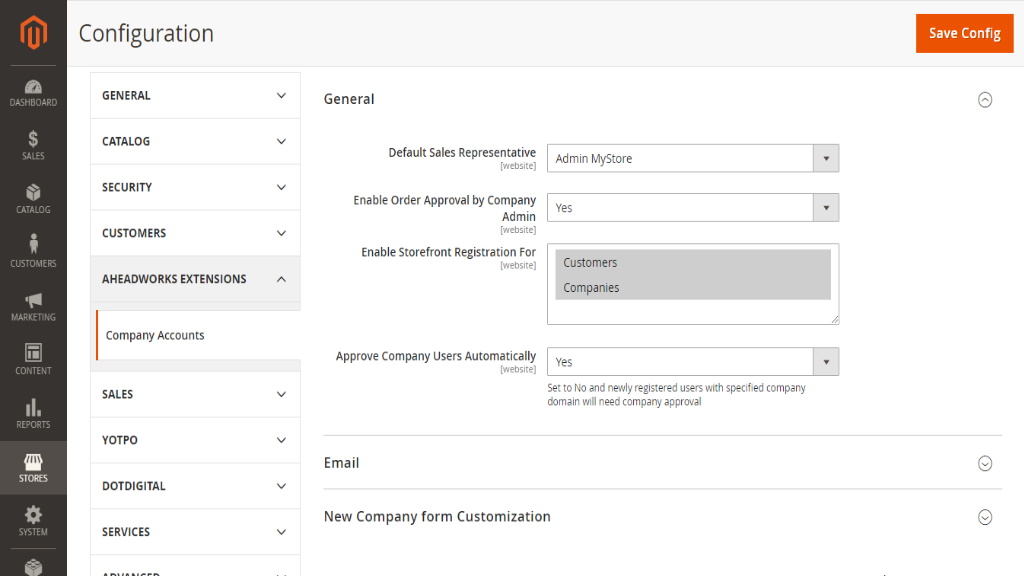 General settings | Company Accounts for Magento 2