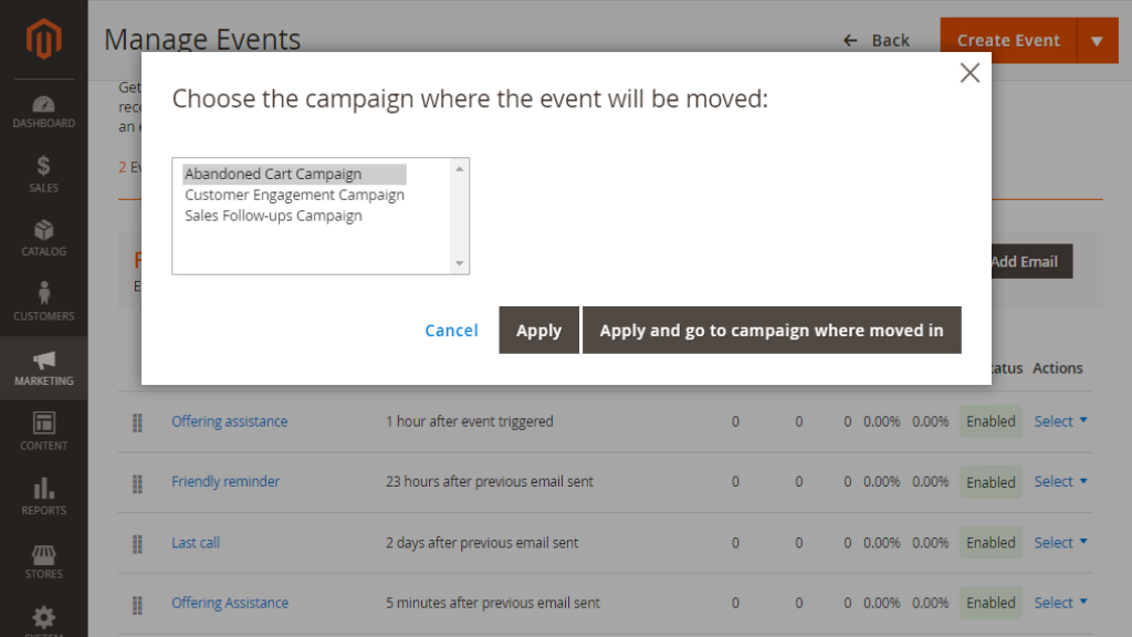 Manage Events | Follow Up Email for Magento 2