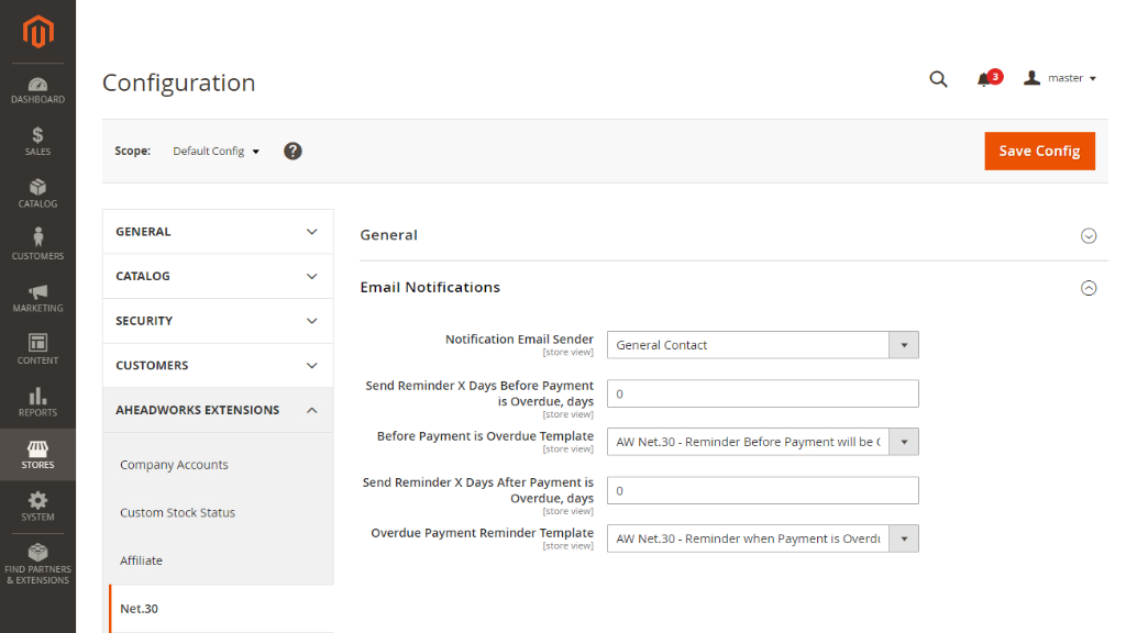 Email Notification Configuration | NET.30 for Magento 2