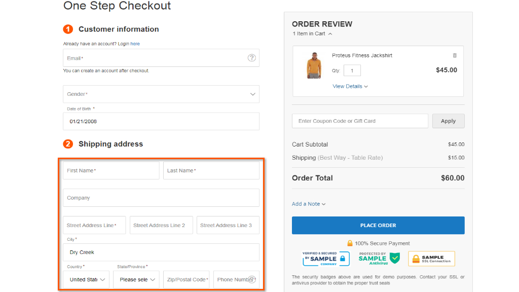 Shipping Address | Smart One Step Checkout for Magento 2