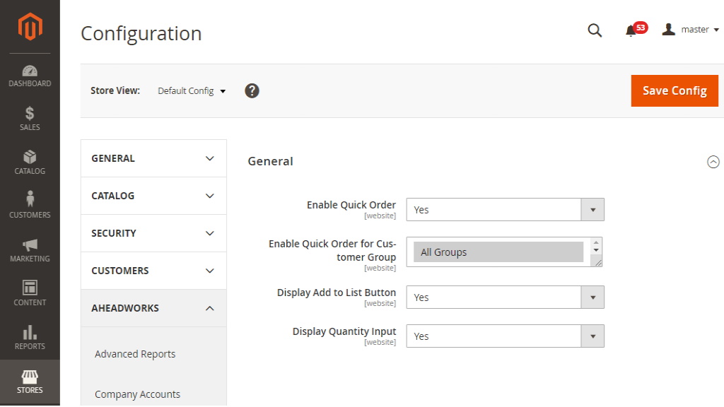 Configuration Options | Quick Order by SKU for Magento 2