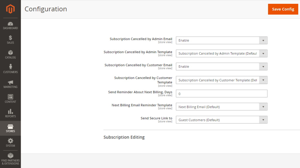 Email Settings | Advanced Subscription Products for Magento 2