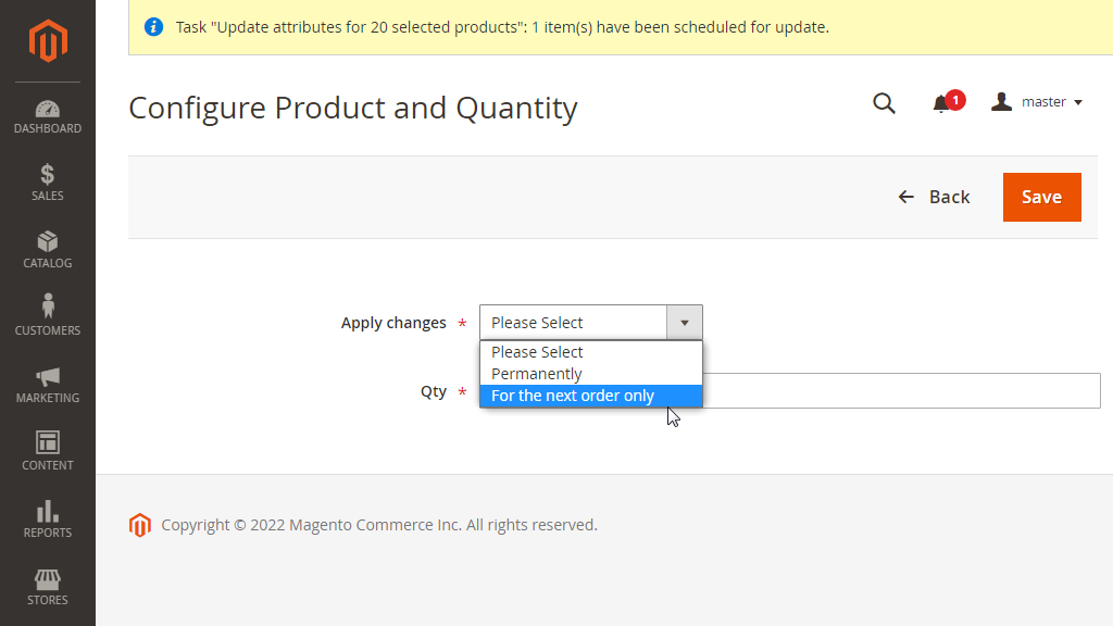 Configuring product and quantity 
