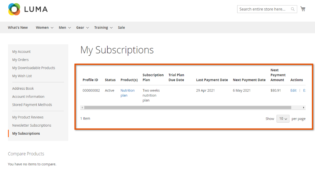 My Subscriptions | Advanced Subscription Products for Magento 2