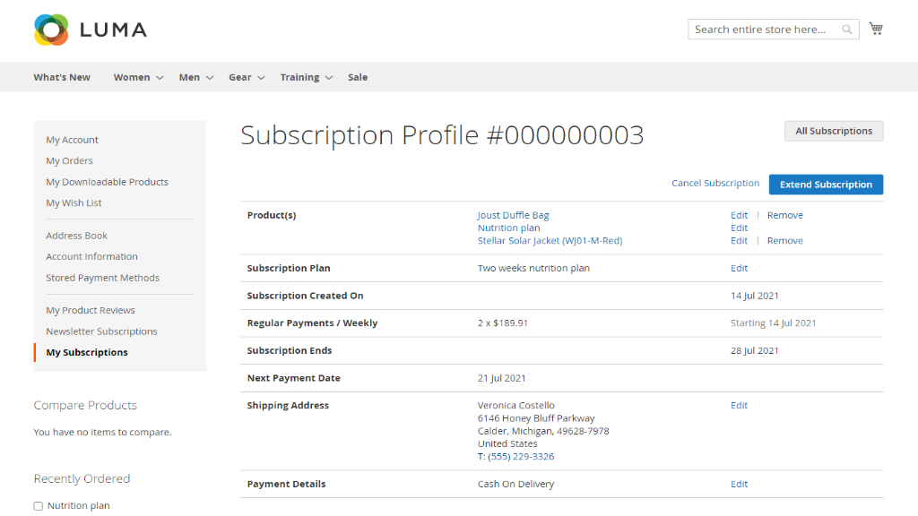 Subscription Profile | Advanced Subscription Products for Magento 2