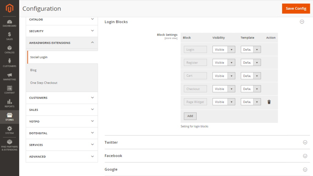 Adding the Widget to Website Pages | Social Login for Magento 2