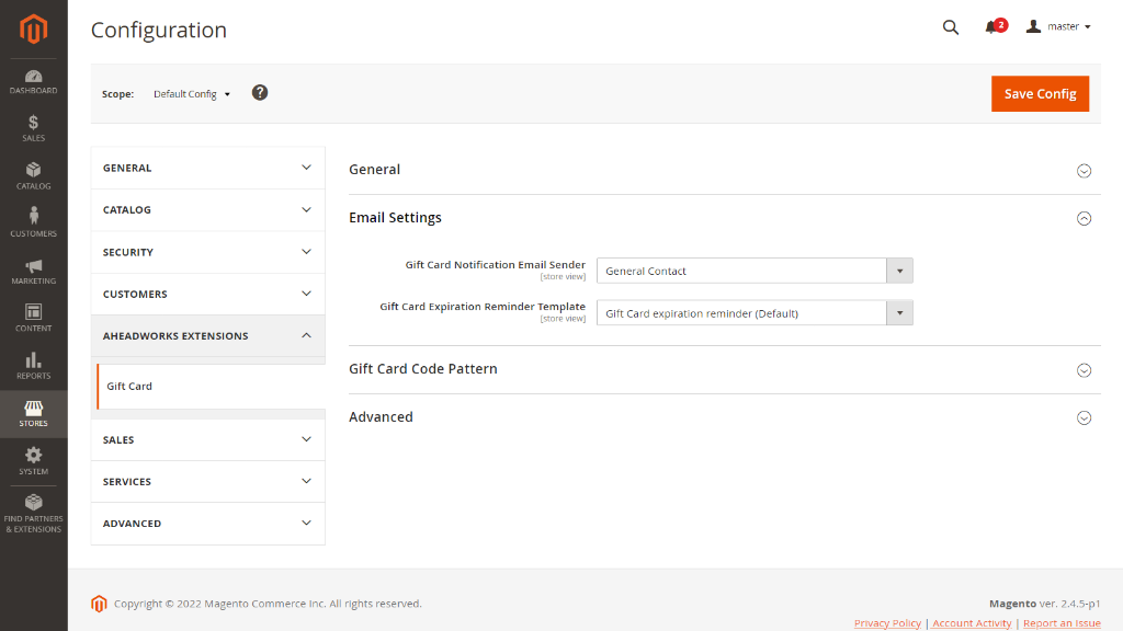 Email Settings | Gift Cart for Magento 2