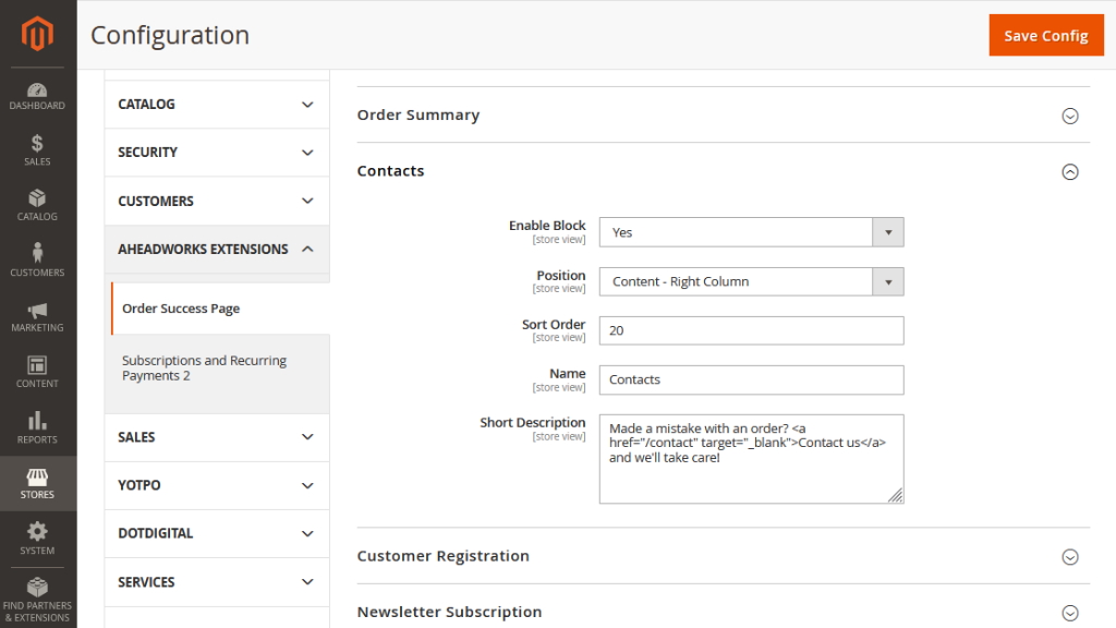contacts | Order Success Page for Magento 2