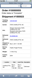 Order tracking iPhone view