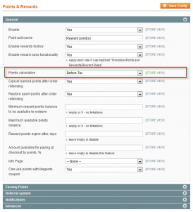 Points calculation options