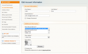 Attributes on the Customer Account page
