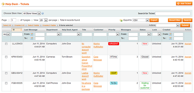 Help Desk - Tickets Grid