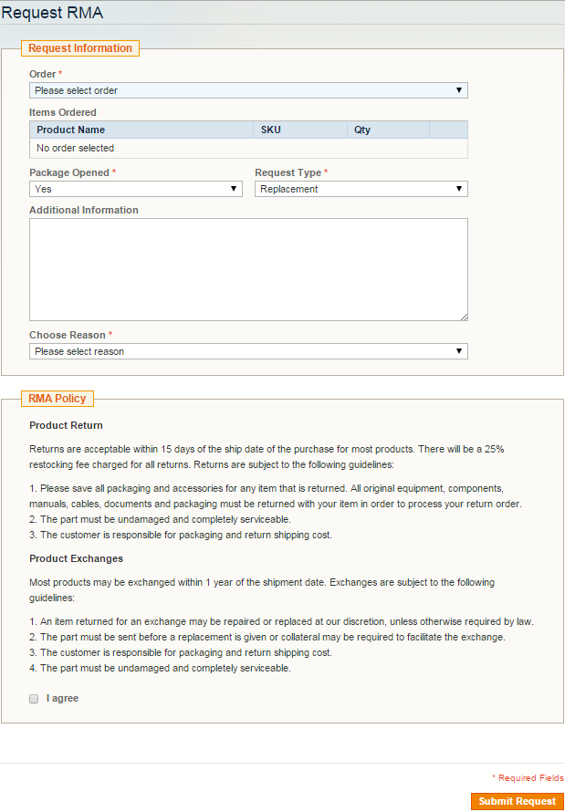 RMA Frontend Interface