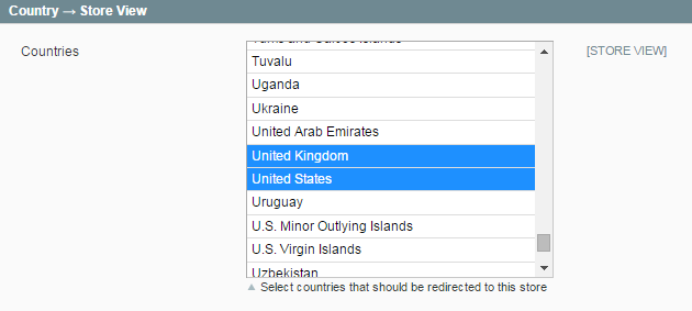 Store Views Countries Selection