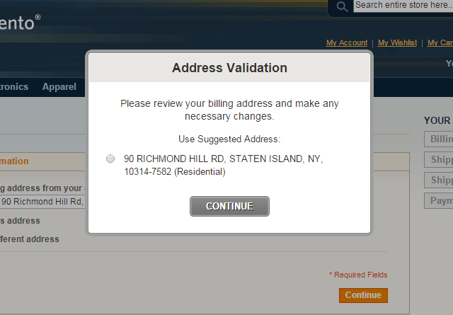 Address Validation Pop-Up