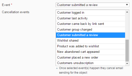 New Event: "Customer submitted a review"