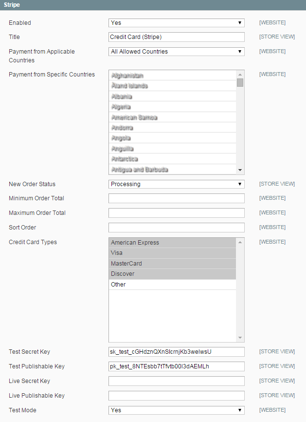 Stripe Payment Configuration