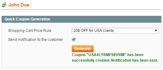 Coupon Code Generation from the Customer Account