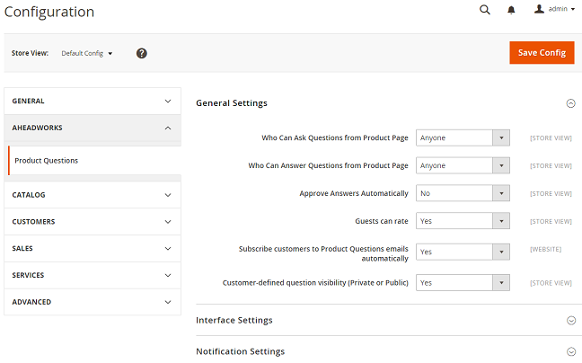 Product Questions Configuration