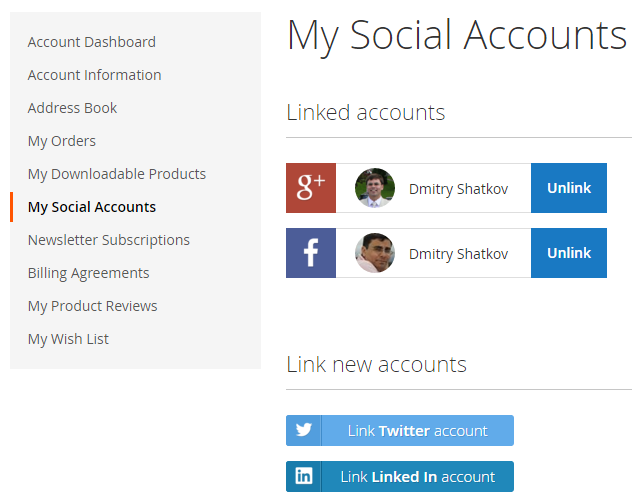 My Social Accounts Area