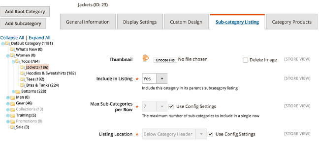 Adding Subcategories to Category Pages from Backend