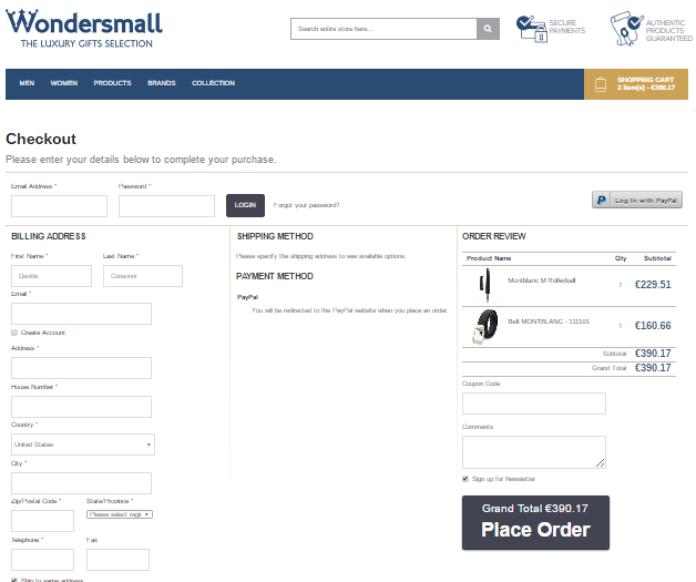 Wondersmall One Step Checkout