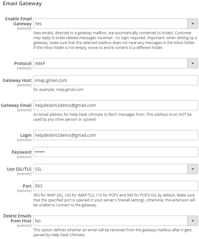 Email Gateway Settings