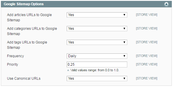 Google Sitemap Options