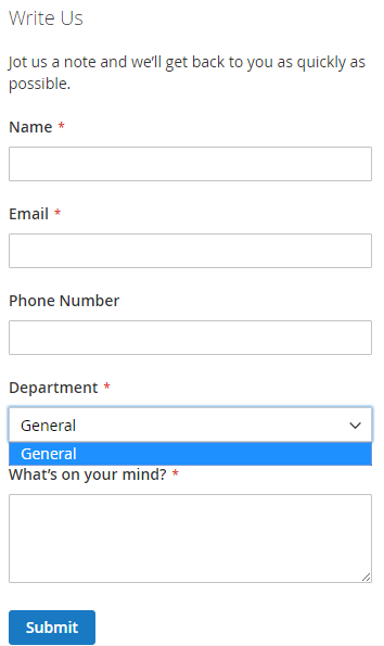 Departments in the Contact Us Form