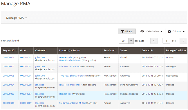 Manage RMA Grid