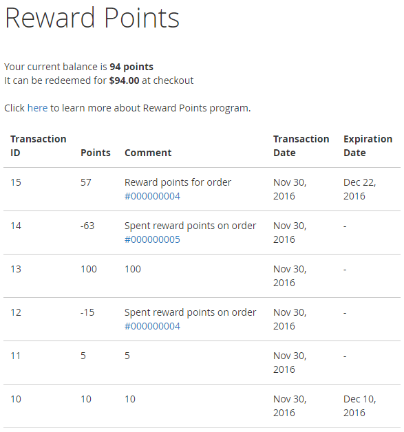 Reward Points in My Account