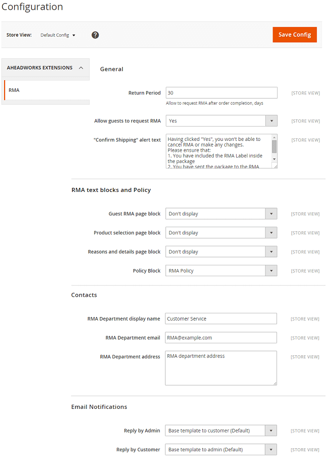 Extension Configuration