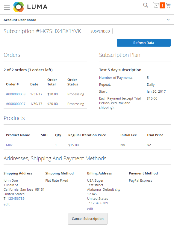 Detailed Subscriptions in Customer Accounts