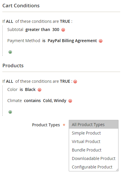 Rule Cart and Product Conditions