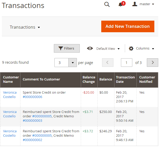 Transactions Grid