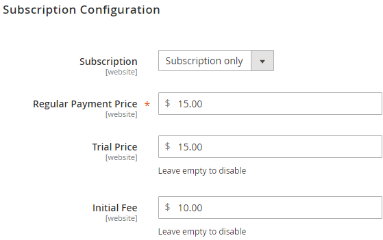 Product Subscription Configuration