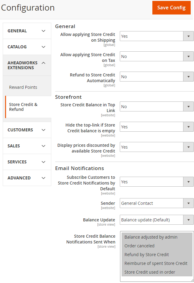 Extension General Settings